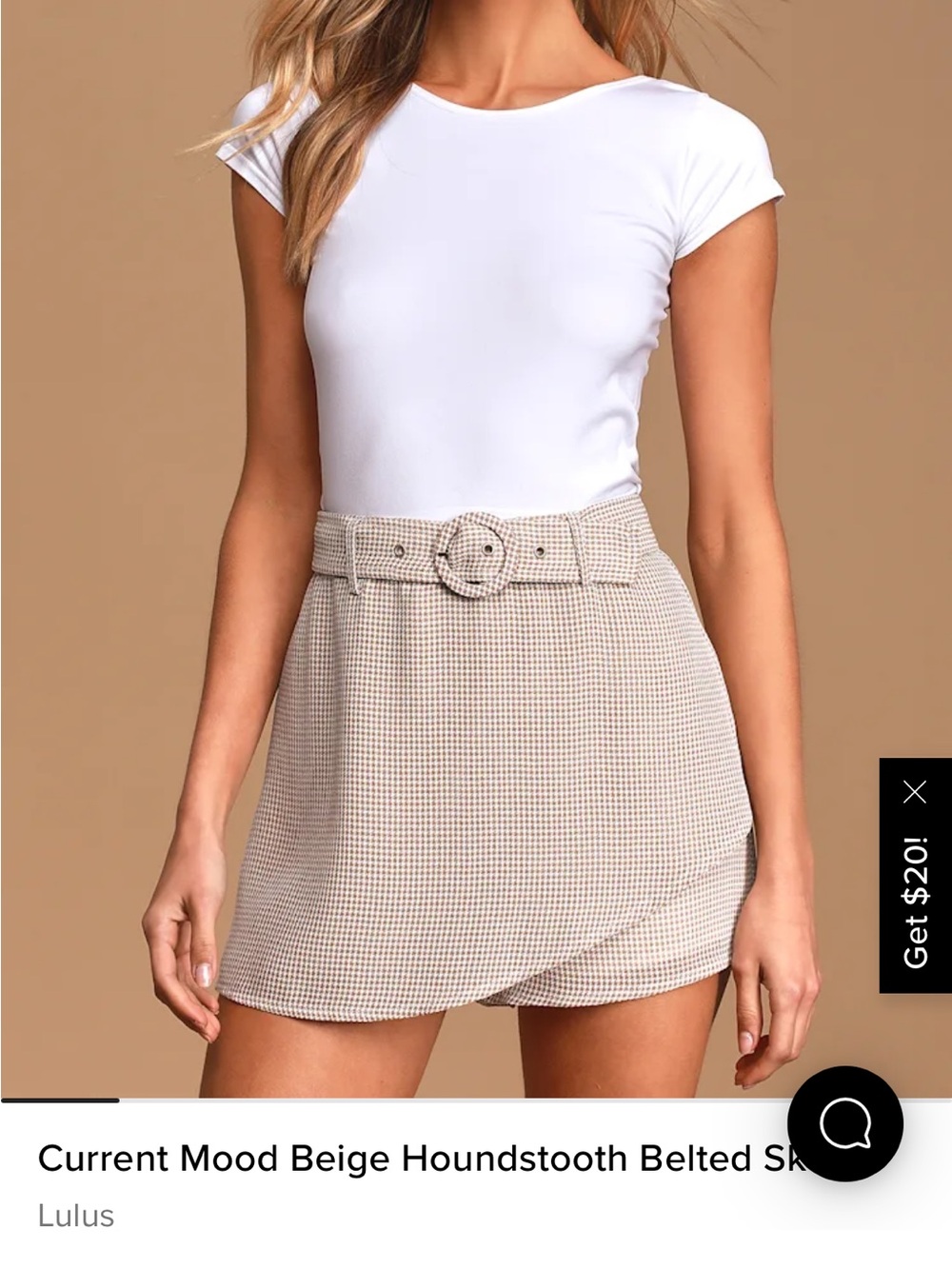 Lulu's Beige Houndstooth Skort with Belt